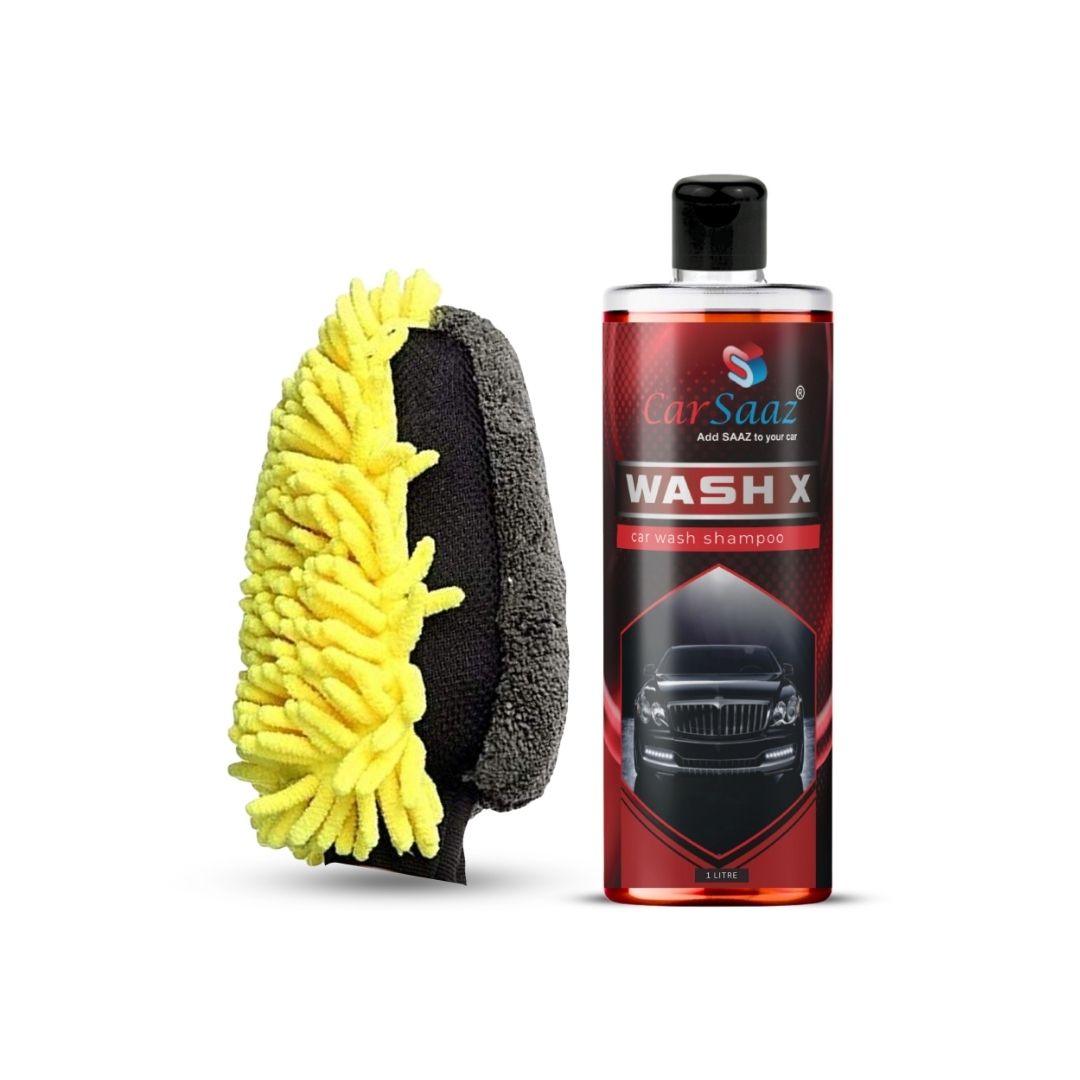 Wash X Car & Bike Shampoo 1 Ltr with Waterproof Washing Mitt Hand Glove Combo Pack