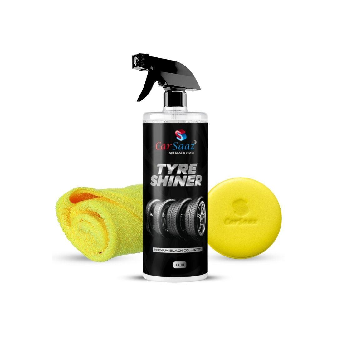 Tyre Polish 1 Ltr with Applicator Pad and Microfiber Cloth 380 GSM | Car and Bike Tyre Shiner | Instant Tyre Shiner Prevents Fading and Cracking | Long Lasting Shine, Deep Gloss, Tyre Dresser