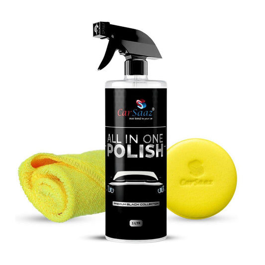 All In One Polish 1 Ltr with Applicator Pad and Microfiber Cloth 380 GSM | Car and Bike Polish | Instant Shine for Exterior, Interior and more | Multipurpose Polish,Instant Shine (Pack of 3)