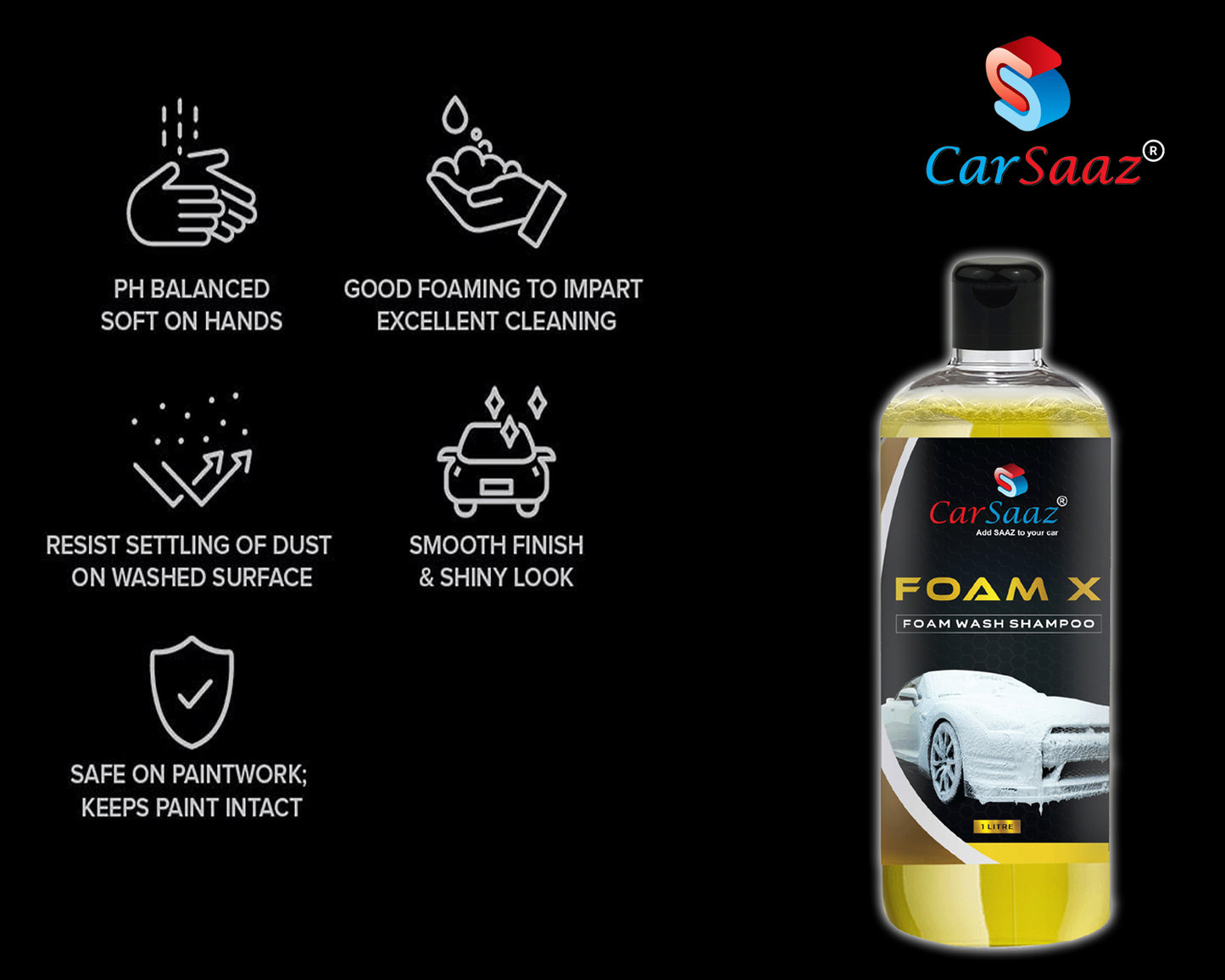 CAR SAAZ® Foam X Bike & Car Wash Foam Shampoo 1 Litre