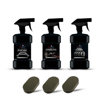 Polish combo | All in one polish, Dashboard polish, Tyre shiner + 3 applicators (200ML Each)