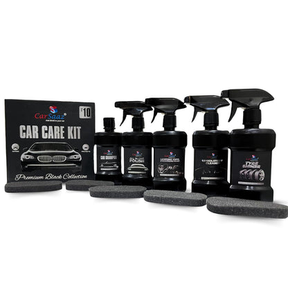 CAR SAAZ Car Polish Kit Pack of 10 Pcs | Exterior Body Polish | Dashboard Polish | All in One Polish | Upholstery Cleaner | Car Shampoo | Tyre Shiner | 5 Applicator Pads