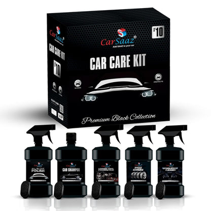 CAR SAAZ Car Polish Kit Pack of 10 Pcs | Exterior Body Polish | Dashboard Polish | All in One Polish | Upholstery Cleaner | Car Shampoo | Tyre Shiner | 5 Applicator Pads