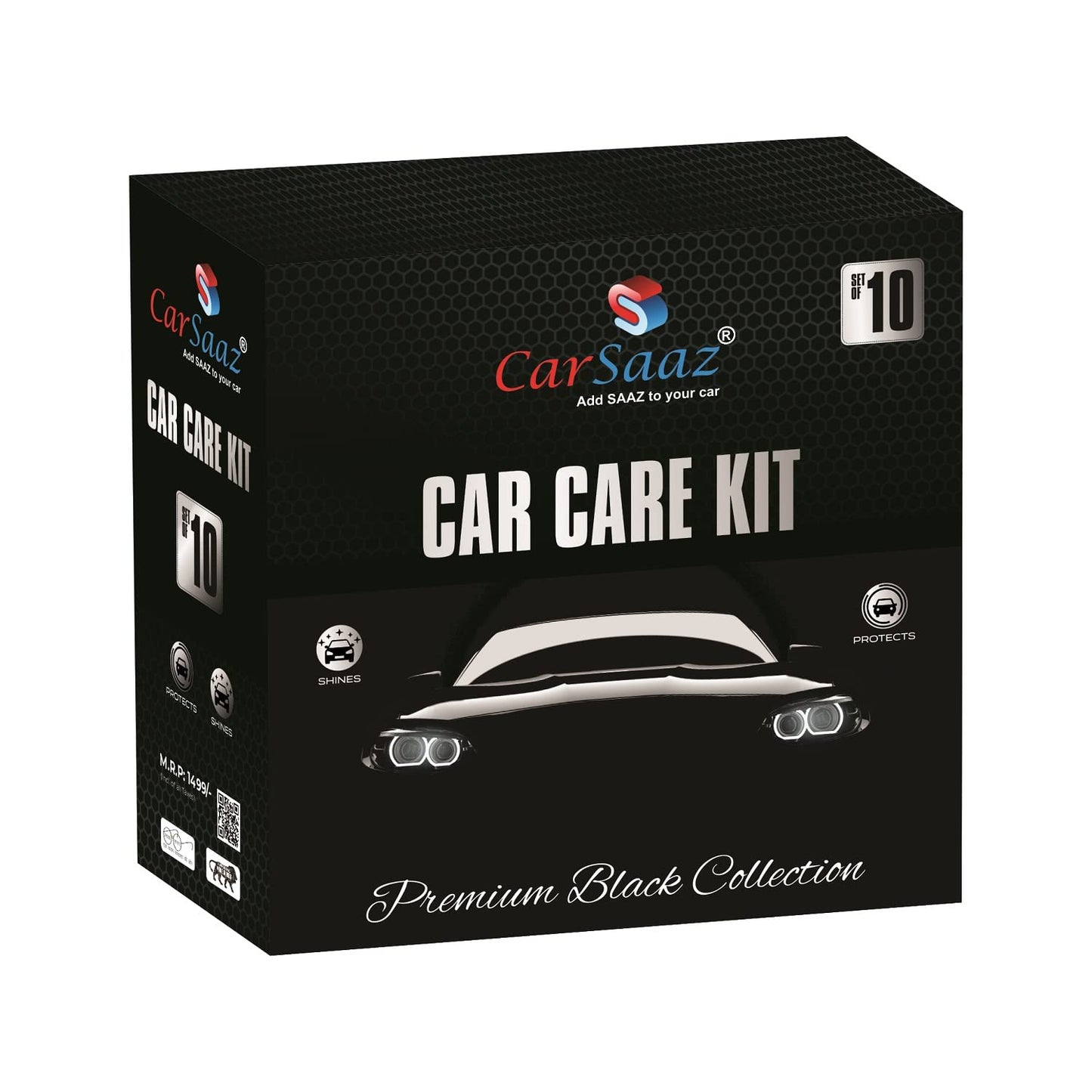 CAR SAAZ Car Polish Kit Pack of 10 Pcs | Exterior Body Polish | Dashboard Polish | All in One Polish | Upholstery Cleaner | Car Shampoo | Tyre Shiner | 5 Applicator Pads