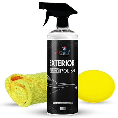 CAR SAAZ Exterior Body Polish 1L with Applicator Pad & Microfiber Cloth 380GSM | Car & Bike Polish | Premium Polish for Vehicle Exterior | Clean, Protect & Restore Your Car & Bike Surfaces (Pack of 3)