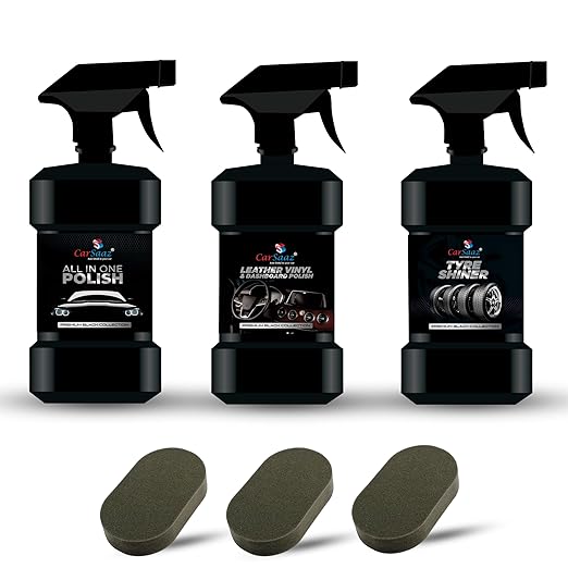 CAR SAAZ Polish combo | All in one polish, Dashboard polish, Tyre shiner + 3 applicators (200ML Each)