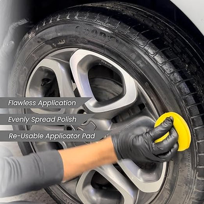 CAR SAAZ Tyre Care Combo | Tyre Shiner (380 ML), Tyre Brush, Applicator Pad, Microfiber Cloth (320 GSM) | Premium Car & Bike Tyre Polish Combo | Glossy Finish, Shine & Protect