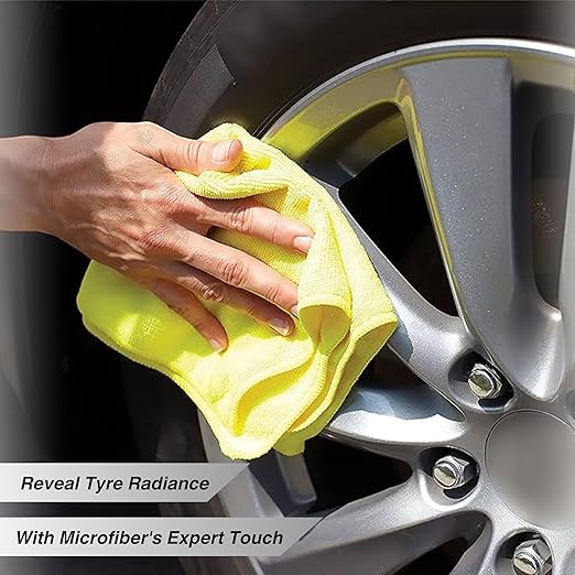 CAR SAAZ Tyre Polish 1 Ltr with Applicator Pad and Microfiber Cloth 380 GSM | Car and Bike Tyre Shiner | Instant Tyre Shiner Prevents Fading and Cracking | Long Lasting Shine, Deep Gloss, Tyre Dresser