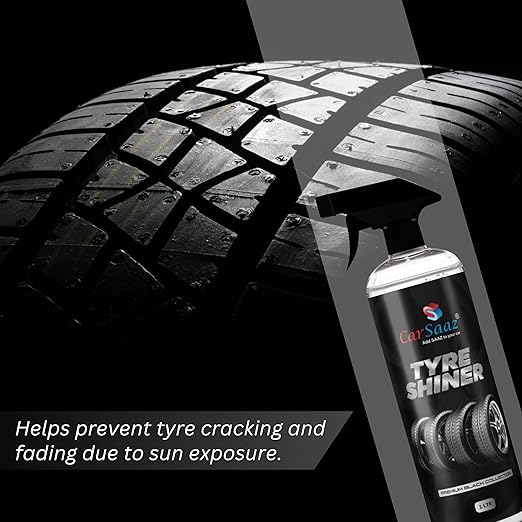 CAR SAAZ Tyre Polish 1 Ltr with Applicator Pad and Microfiber Cloth 380 GSM | Car and Bike Tyre Shiner | Instant Tyre Shiner Prevents Fading and Cracking | Long Lasting Shine, Deep Gloss, Tyre Dresser